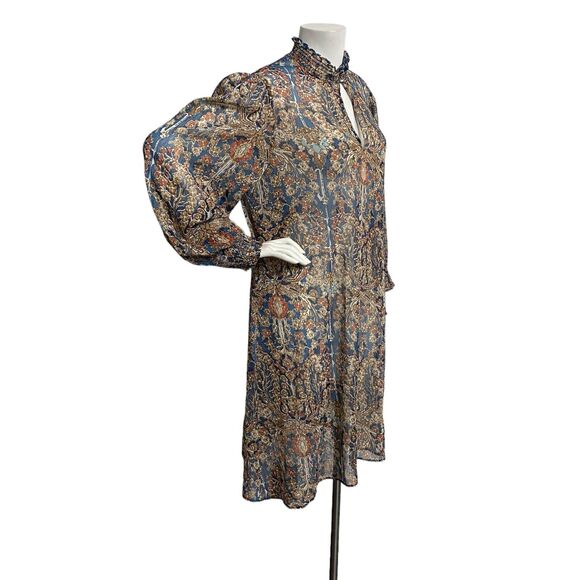 Tommy Hilfiger Women's Long Sleeve Mock Ruffle Neck Keyhole Floral Dress Size 14 - Picture 3 of 7